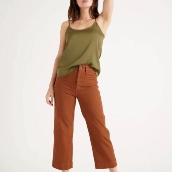 Quince Organic Stretch Cotton Twill Wide-Leg Crop Pants - Picture 1 of 2